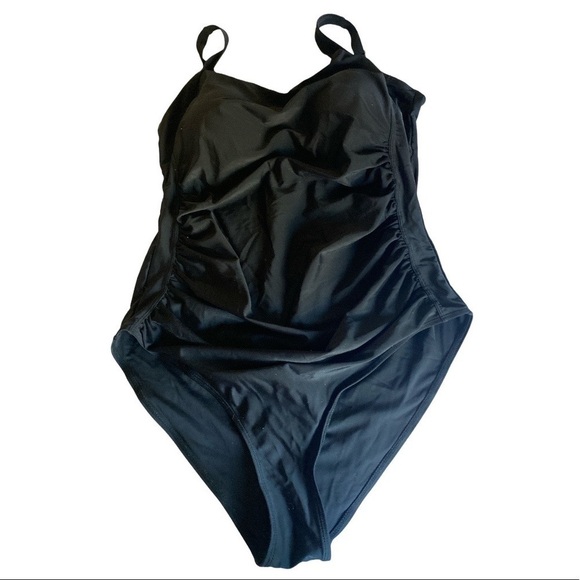 Slimming Dark Goth Black One Piece Tummy Control Swimwear Wide Straps Si… - Picture 2 of 10